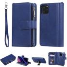 For iPhone 11 Pro 2 in 1 Solid Color Zipper Shockproof Protective Case with Card Slots & Bracket & Photo Holder & Wallet Function(Blue) - 1