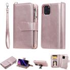 For iPhone 11 Pro 2 in 1 Solid Color Zipper Shockproof Protective Case with Card Slots & Bracket & Photo Holder & Wallet Function(Rose Gold) - 1