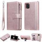 For iPhone 11 Pro Max 2 in 1 Solid Color Zipper Shockproof Protective Case with Card Slots & Bracket & Photo Holder & Wallet Function(Rose Gold) - 1