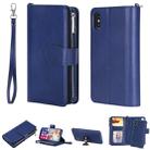 For iPhone X / XS 2 in 1 Solid Color Zipper Shockproof Protective Case with Card Slots & Bracket & Photo Holder & Wallet Function(Blue) - 1