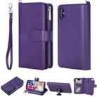 For iPhone X / XS 2 in 1 Solid Color Zipper Shockproof Protective Case with Card Slots & Bracket & Photo Holder & Wallet Function(Purple) - 1