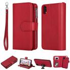 For iPhone XR 2 in 1 Solid Color Zipper Shockproof Protective Case with Card Slots & Bracket & Photo Holder & Wallet Function(Red) - 1