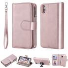 For iPhone XR 2 in 1 Solid Color Zipper Shockproof Protective Case with Card Slots & Bracket & Photo Holder & Wallet Function(Rose Gold) - 1