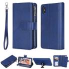 For iPhone XS Max 2 in 1 Solid Color Zipper Shockproof Protective Case with Card Slots & Bracket & Photo Holder & Wallet Function(Blue) - 1