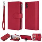 For iPhone XS Max 2 in 1 Solid Color Zipper Shockproof Protective Case with Card Slots & Bracket & Photo Holder & Wallet Function(Red) - 1