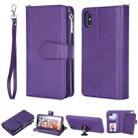 For iPhone XS Max 2 in 1 Solid Color Zipper Shockproof Protective Case with Card Slots & Bracket & Photo Holder & Wallet Function(Purple) - 1