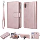 For iPhone XS Max 2 in 1 Solid Color Zipper Shockproof Protective Case with Card Slots & Bracket & Photo Holder & Wallet Function(Rose Gold) - 1