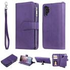 For Galaxy Note 10 Pro 2 in 1 Solid Color Zipper Shockproof Protective Case with Card Slots & Bracket & Photo Holder & Wallet Function(Purple) - 1