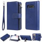 For Galaxy S10 Plus 2 in 1 Solid Color Zipper Shockproof Protective Case with Card Slots & Bracket & Photo Holder & Wallet Function(Blue) - 1