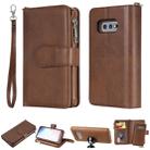 For Galaxy S10e 2 in 1 Solid Color Zipper Shockproof Protective Case with Card Slots & Bracket & Photo Holder & Wallet Function(Brown) - 1