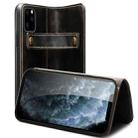 For iPhone 12 / 12 Pro Denior Oil Wax Cowhide DK Magnetic Button Leather Phone Case(Black) - 1