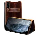 For iPhone 12 / 12 Pro Denior Oil Wax Cowhide DK Magnetic Button Leather Phone Case(Brown) - 1