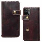 For iPhone 13 mini Denior Oil Wax Cowhide DK Magnetic Button Leather Phone Case(Dark Red) - 1