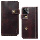 For iPhone 13 Denior Oil Wax Cowhide DK Magnetic Button Leather Phone Case(Dark Red) - 1