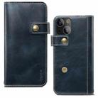 For iPhone 14 Plus Denior Oil Wax Cowhide DK Magnetic Button Leather Phone Case(Dark Blue) - 1