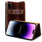 For iPhone 14 Pro Denior Oil Wax Cowhide DK Magnetic Button Leather Phone Case(Brown) - 1