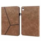 For iPad 10th Gen 10.9 2022 Solid Color Embossed Striped Leather Tablet Case(Brown) - 1