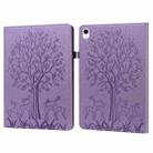 For iPad 10th Gen 10.9 2022 Tree & Deer Embossed Leather Tablet Case(Purple) - 1