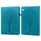 For iPad 10th Gen 10.9 2022 Tree & Deer Embossed Leather Tablet Case(Blue) - 1