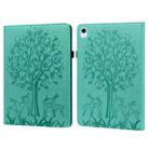 For iPad 10th Gen 10.9 2022 Tree & Deer Embossed Leather Tablet Case(Green) - 1