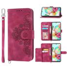 For Nothing Phone 1 Skin-feel Flowers Embossed Wallet Leather Phone Case(Wine Red) - 1