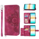 For Sony Xperia 5 IV Skin-feel Flowers Embossed Wallet Leather Phone Case(Wine Red) - 1