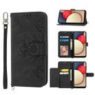 For Sharp Simple Sumaho 5 Skin-feel Flowers Embossed Wallet Leather Phone Case(Black) - 1