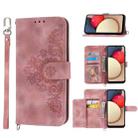 For Sharp Simple Sumaho 5 Skin-feel Flowers Embossed Wallet Leather Phone Case(Pink) - 1