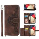 For Sharp Simple Sumaho 5 Skin-feel Flowers Embossed Wallet Leather Phone Case(Brown) - 1