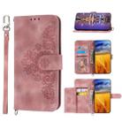 For Sharp Aquos R6 Skin-feel Flowers Embossed Wallet Leather Phone Case(Pink) - 1