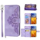 For Sharp Aquos Sense7 Skin-feel Flowers Embossed Wallet Leather Phone Case(Purple) - 1