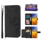 For Sharp Aquos Sense7 Plus Skin-feel Flowers Embossed Wallet Leather Phone Case(Black) - 1