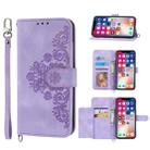 For Samsung Galaxy A22e / A23e / A23s / A23 5G JP Skin-feel Flowers Embossed Wallet Leather Phone Case(Purple) - 1