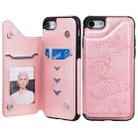 For iPhone 7 & 8 Butterfly Embossing Pattern Shockproof Protective Case with Holder & Card Slots & Photo Frame(Rose Gold) - 1