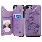 For iPhone 7 & 8 Butterfly Embossing Pattern Shockproof Protective Case with Holder & Card Slots & Photo Frame(Purple) - 1