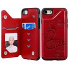 For iPhone 7 & 8 Butterfly Embossing Pattern Shockproof Protective Case with Holder & Card Slots & Photo Frame(Red) - 1