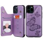 For iPhone 11 Pro Butterfly Embossing Pattern Shockproof Protective Case with Holder & Card Slots & Photo Frame(Purple) - 1
