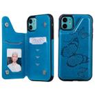 For iPhone 11 Pro Butterfly Embossing Pattern Shockproof Protective Case with Holder & Card Slots & Photo Frame(Blue) - 1