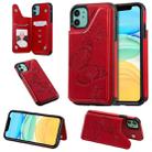 For iPhone 11 Butterfly Embossing Pattern Shockproof Protective Case with Holder & Card Slots & Photo Frame(Red) - 1