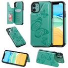 For iPhone 11 Butterfly Embossing Pattern Shockproof Protective Case with Holder & Card Slots & Photo Frame(Green) - 1