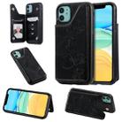For iPhone 11 Butterfly Embossing Pattern Shockproof Protective Case with Holder & Card Slots & Photo Frame(Black) - 1