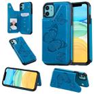 For iPhone 11 Butterfly Embossing Pattern Shockproof Protective Case with Holder & Card Slots & Photo Frame(Blue) - 1