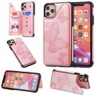 For iPhone 11 Pro Max Butterfly Embossing Pattern Shockproof Protective Case with Holder & Card Slots & Photo Frame(Rose Gold) - 1