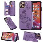 For iPhone 11 Pro Max Butterfly Embossing Pattern Shockproof Protective Case with Holder & Card Slots & Photo Frame(Purple) - 1