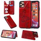 For iPhone 11 Pro Max Butterfly Embossing Pattern Shockproof Protective Case with Holder & Card Slots & Photo Frame(Red) - 1