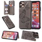 For iPhone 11 Pro Max Butterfly Embossing Pattern Shockproof Protective Case with Holder & Card Slots & Photo Frame(Gray) - 1