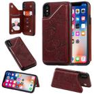 For iPhone X & XS Butterfly Embossing Pattern Shockproof Protective Case with Holder & Card Slots & Photo Frame(Brown) - 1