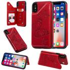 For iPhone X & XS Butterfly Embossing Pattern Shockproof Protective Case with Holder & Card Slots & Photo Frame(Red) - 1