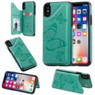 For iPhone X & XS Butterfly Embossing Pattern Shockproof Protective Case with Holder & Card Slots & Photo Frame(Green) - 1