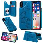 For iPhone X & XS Butterfly Embossing Pattern Shockproof Protective Case with Holder & Card Slots & Photo Frame(Blue) - 1